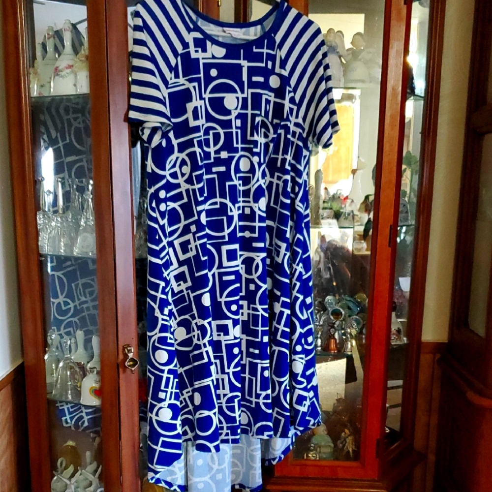 (CH) NWOT LuLaRoe Carly Blue and White Patterned Dress